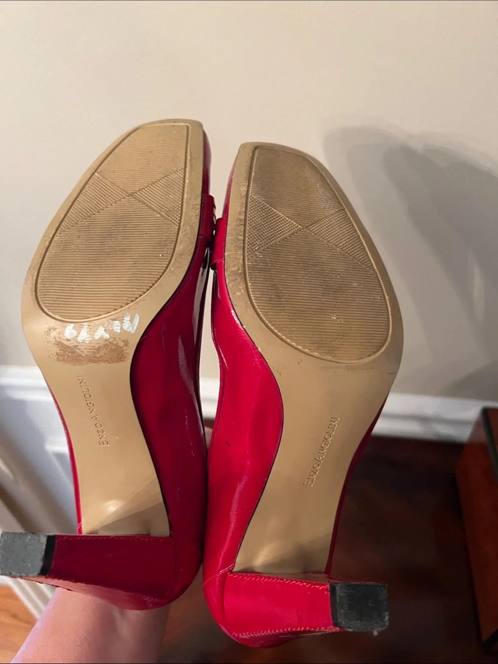 Enzo Angiolini Red Patent Leather Chain-Trim Heels BEAUTIFUL  8.5M